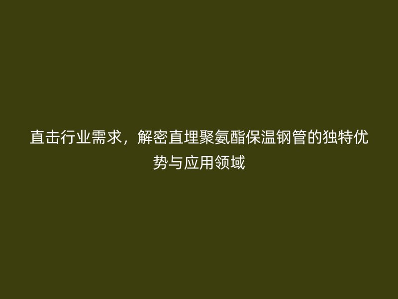 直擊行業需求，解密直埋聚氨酯保溫鋼管的獨特優勢與應用領域